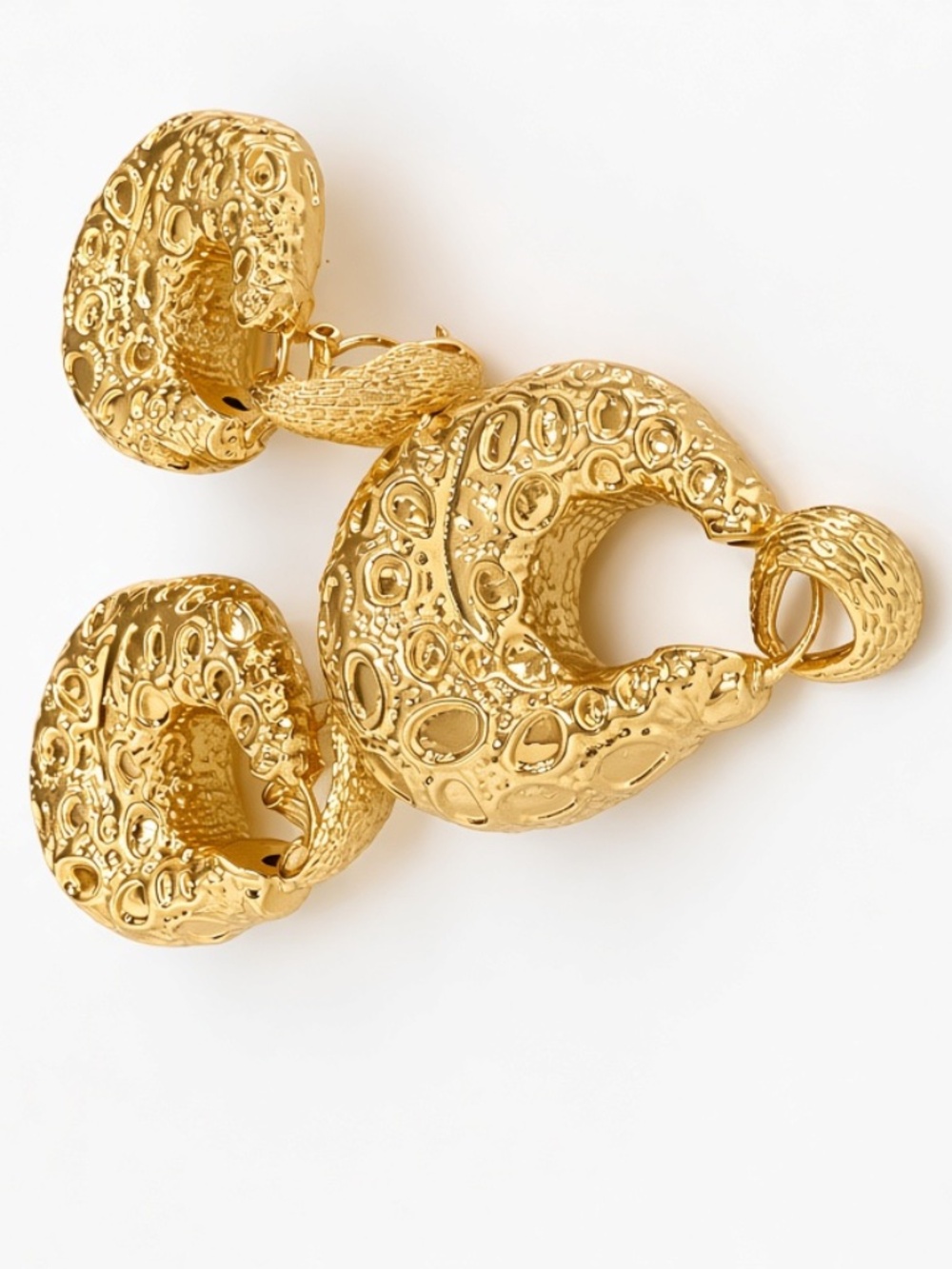 Gold Textured Organic Hoop Earrings + Matching Pendant | Statement Jewelry Set - Picture 3 of 5